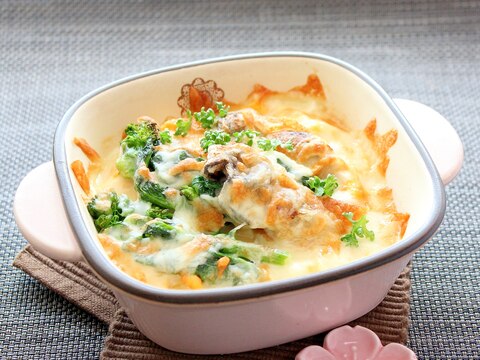 糖質オフ☆牡蠣と菜の花の豆腐グラタン